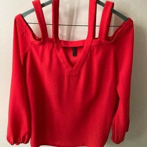 BCBG Maxazria cold shoulder red top XS